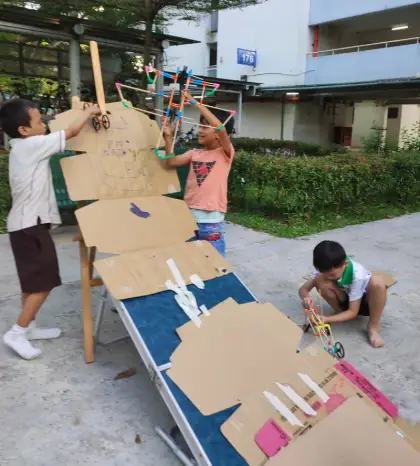 A cardboard ramp outdoors