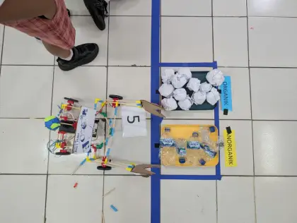 A cargo robot in its numbered lane