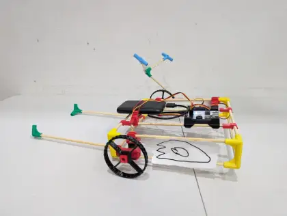 A cart bristling with blue toothbrush spikes