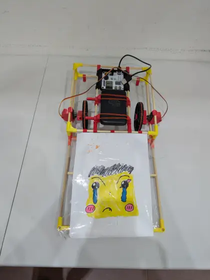 A cart flying a sad pirate flag