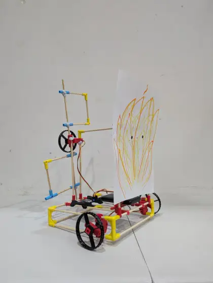 A cart topped with a paper flame