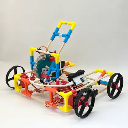 A robot car with a tall mast
