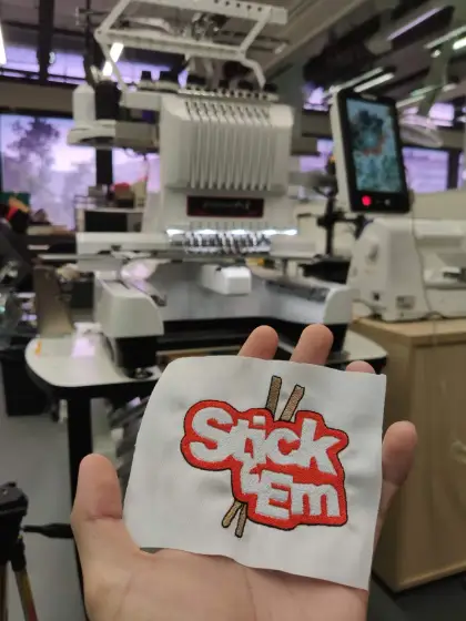 The first embroidered Stick 'Em patch