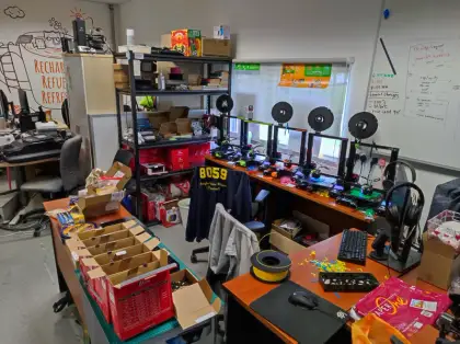 The printer farm and prototyping bench
