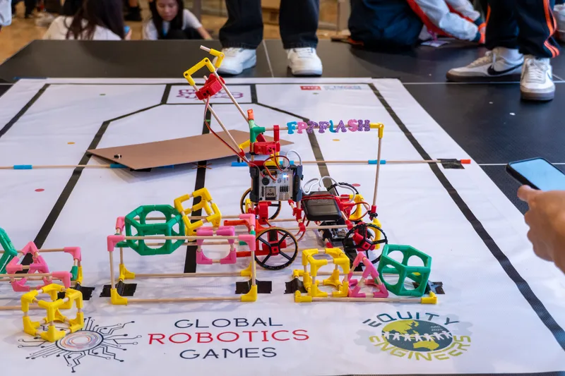 The finished obstacle course on the Global Robotics Games 2025 mat